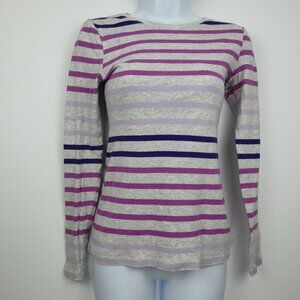 Old Navy Shirt Juniors Teens Small Gray Purple Striped Long Sleeve 100% Cotton